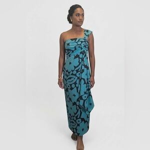 Victor Costa Teal and Black Floral Swim Sarong